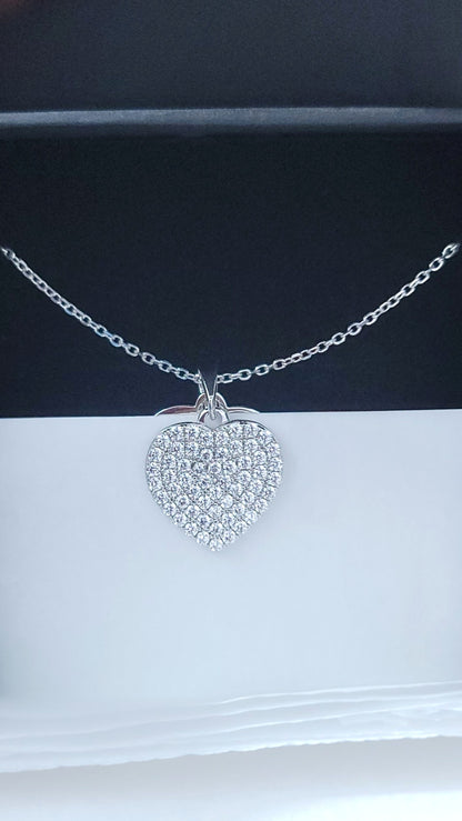 ANGELIQUE "I Am With You Always" Pave White CZ Diamond Simulant Double Heart Pendant Necklace