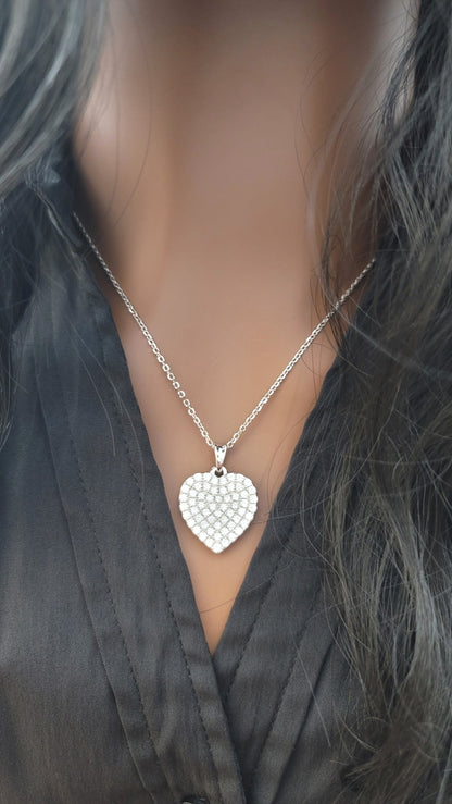 ANGELIQUE "I Am With You Always" Pave White CZ Diamond Simulant Double Heart Pendant Necklace