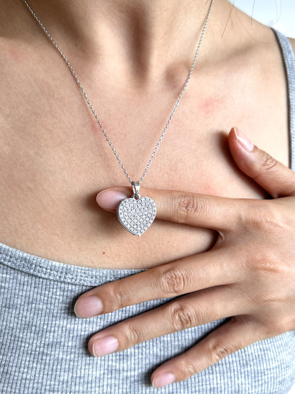 ANGELIQUE "I Love You Deeply" Pave White CZ Diamond Simulant Double Heart Pendant Necklace