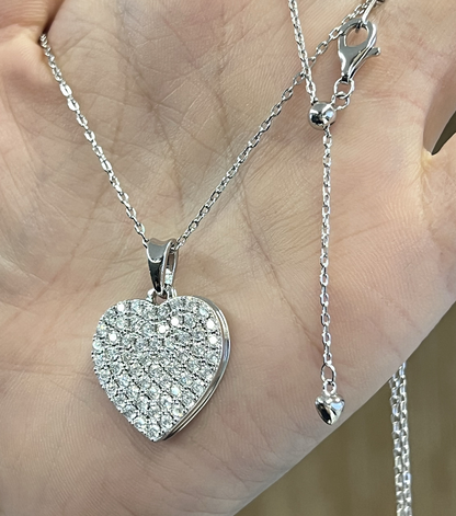 ANGELIQUE "I Am With You Always" Pave White CZ Diamond Simulant Double Heart Pendant Necklace