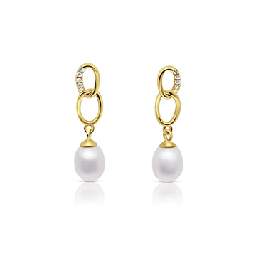 ABIGAIL Freshwater Pearl & CZ Drop Stud Earrings in 14K GP