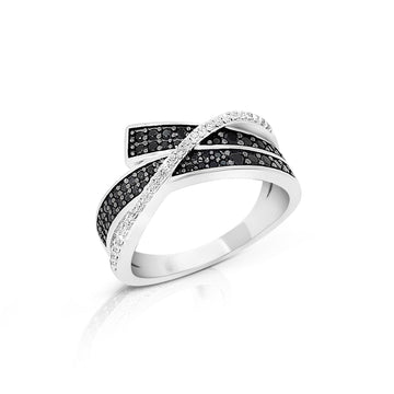 ADA Black Spinel & CZ Diamond Crisscross Ring