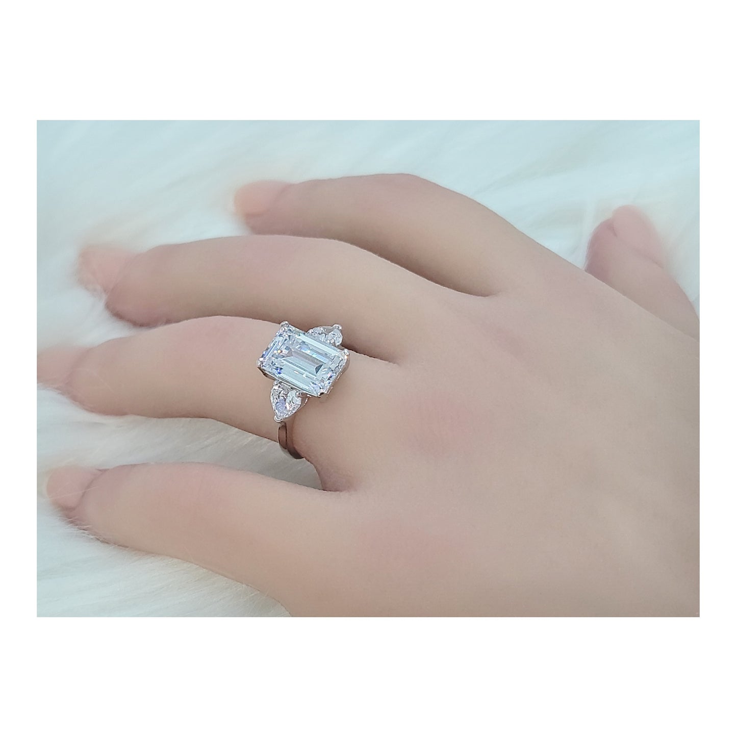 AMANDA White Emerald Cut CZ Diamond Simulant Ring in Rhodium Over Sterling Silver