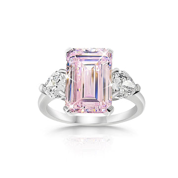 AMANDA Pink Emerald-Cut CZ Diamond Three-Stone Ring