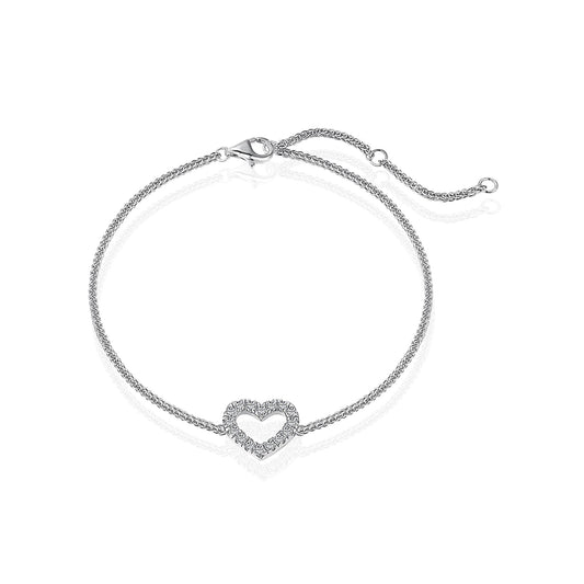 AMY Open Pave Heart Bracelet in Rhodium Over Sterling Silver