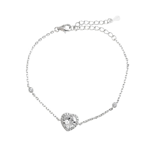ANGIE Halo Heart Bracelet in Rhodium Over Sterling Silver