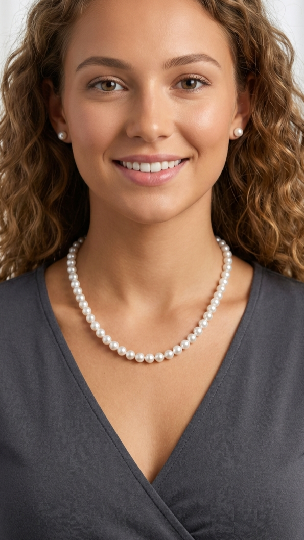 ANNABELLE 8MM Pearl Necklace With Clasp in Rhodium Over Sterling Silver