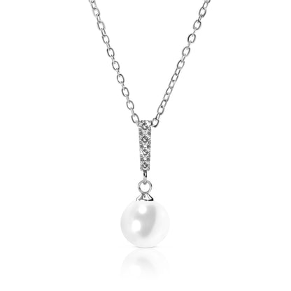 ANNETTE Austrian Crystal Pearl Necklace Pendant 18K White Gold