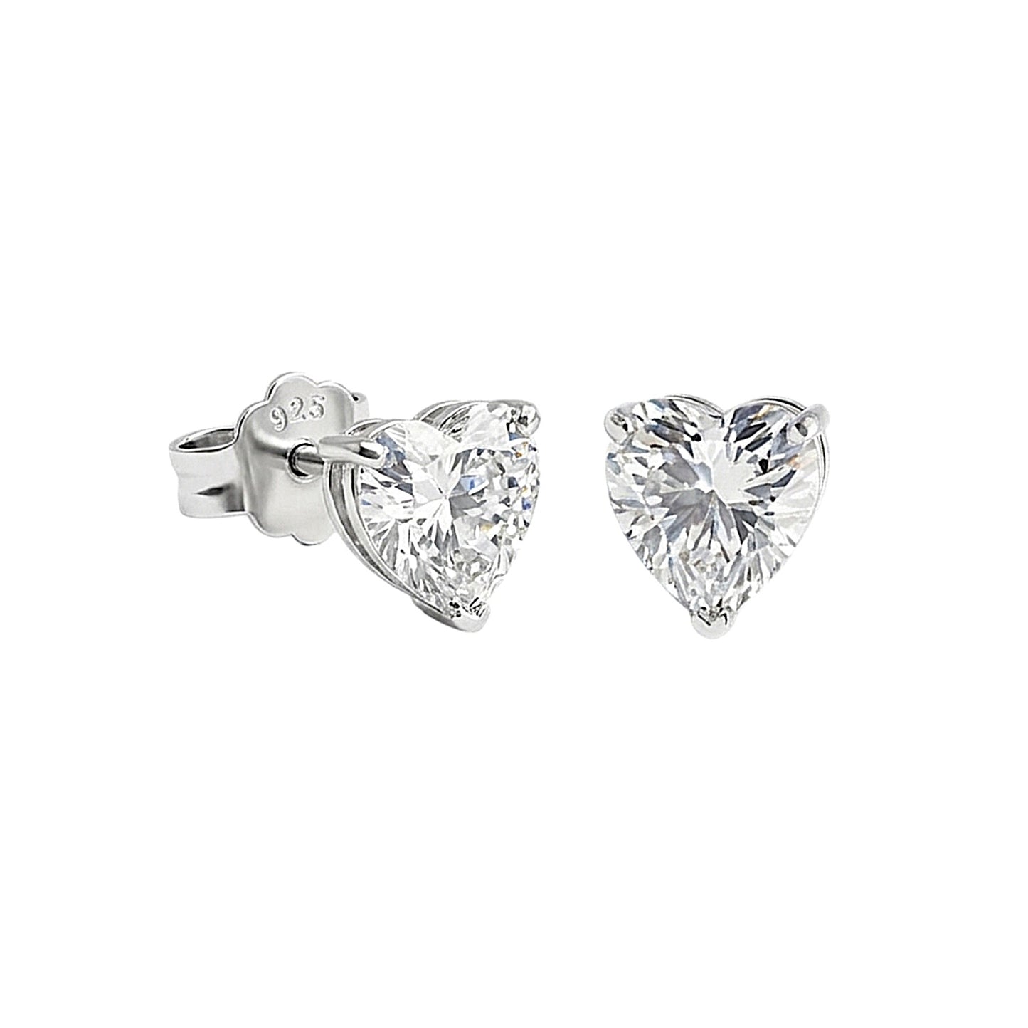 ANYA 4MM White CZ Diamond Heart Stud Earrings in Rhodium Over Sterling Silver