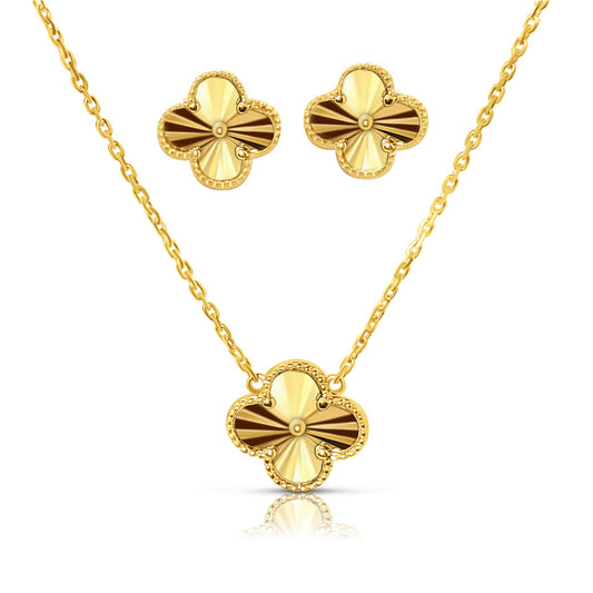 AUDREY 2-Piece Jewelry Set, Four Leaf Clover Earrings & Necklace 18K Gold Plated