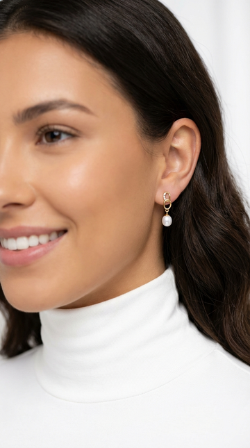 ABIGAIL Freshwater Pearl & CZ Drop Stud Earrings in 14K GP