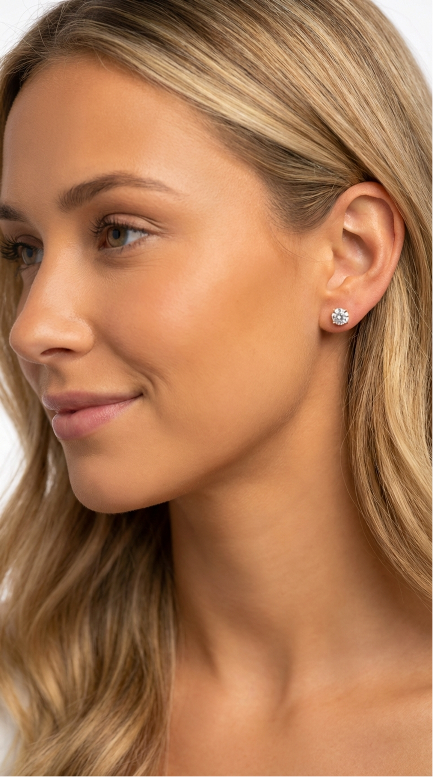 AINSLEY 7MM White CZ Diamond Round Stud Earrings 18K Gold Over Sterling Silver