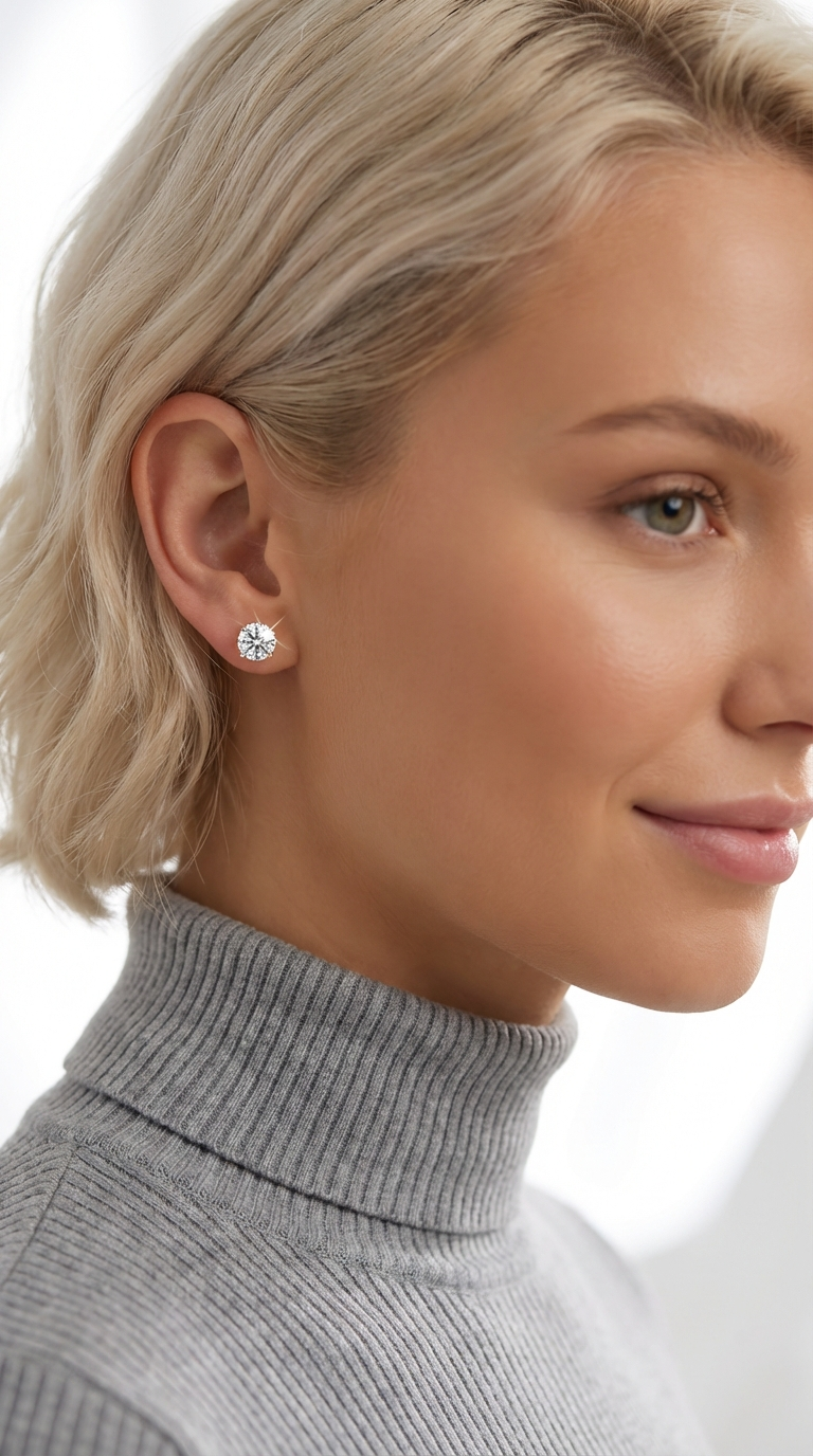 AINSLEY 8MM White CZ Diamond Round Stud Earrings 18K Gold Over Sterling Silver