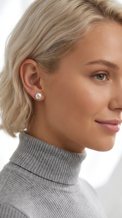 AINSLEY 8MM White CZ Diamond Round Stud Earrings 18K Gold Over Sterling Silver