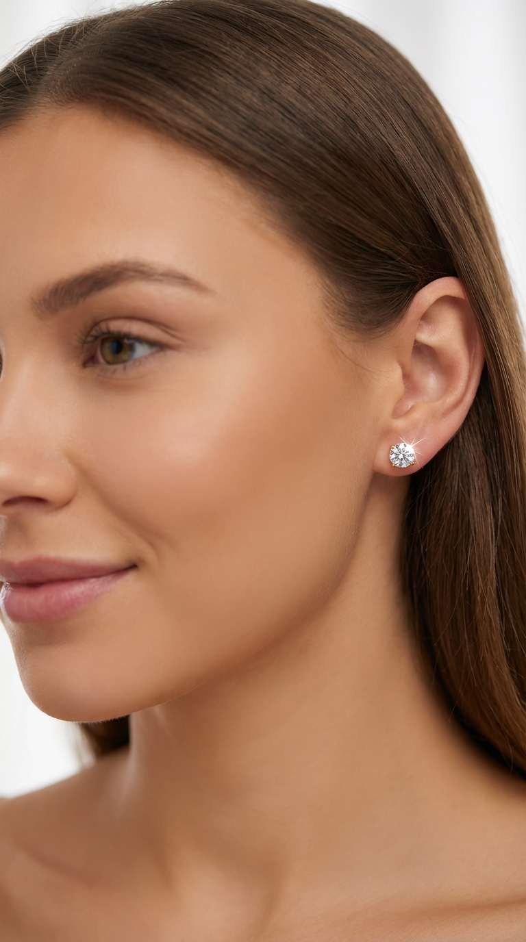 AINSLEY 8MM White CZ Diamond Round Stud Earrings 18K Gold Over Sterling Silver