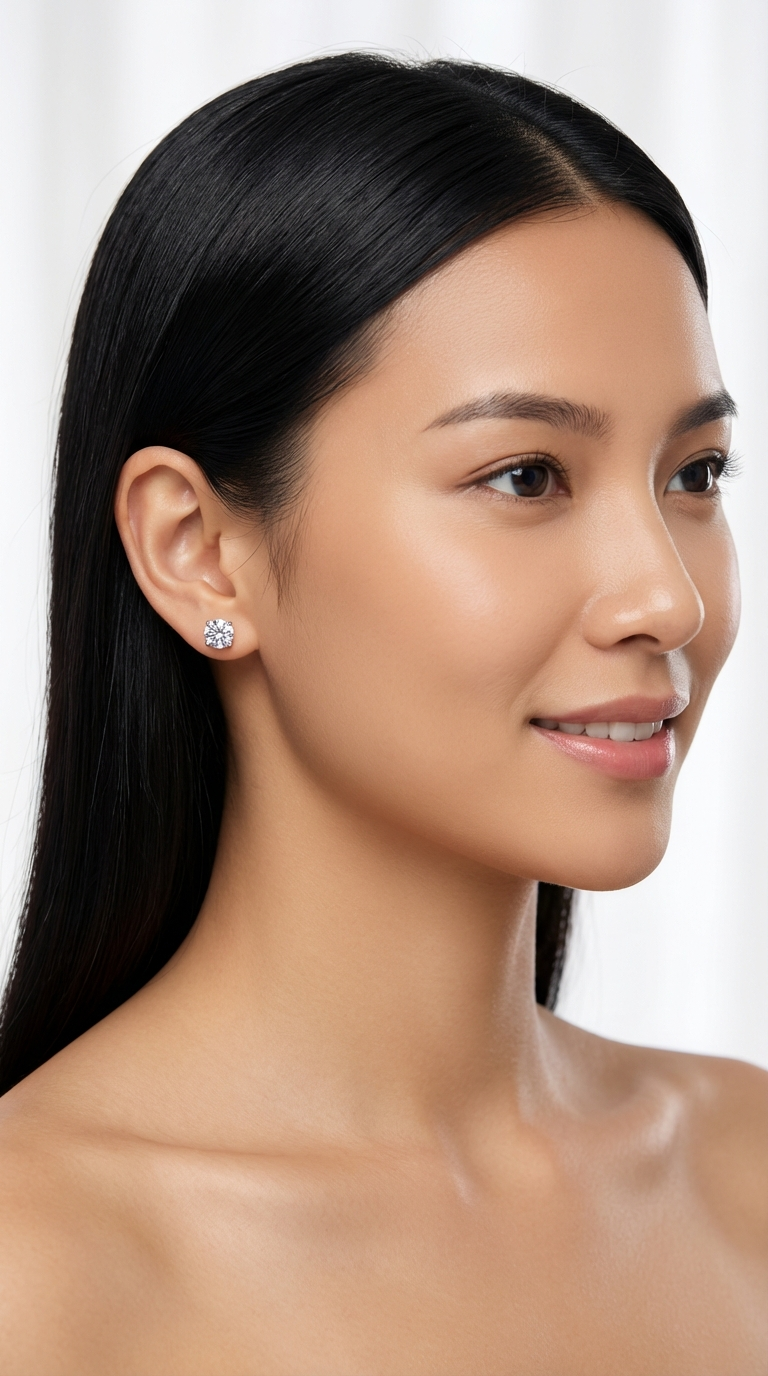 AINSLEY 8MM White CZ Diamond Round Stud Earrings in Rhodium Over Sterling Silver