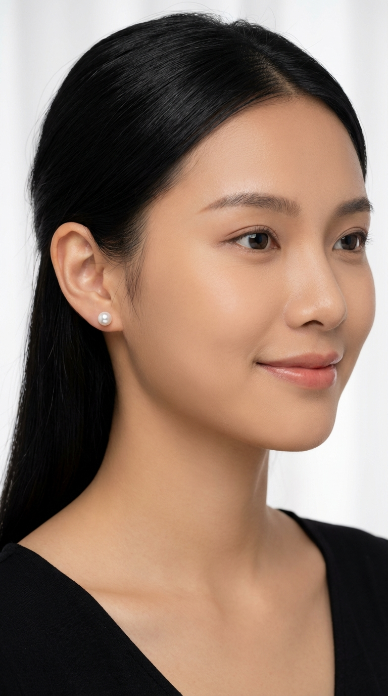 ALICE 6MM White Pearl Stud Earrings in Rhodium Over Sterling Silver