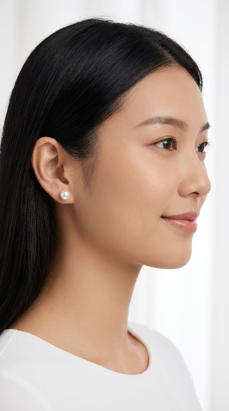 ALICE 8MM White Pearl Stud Earrings in Rhodium Over Sterling Silver