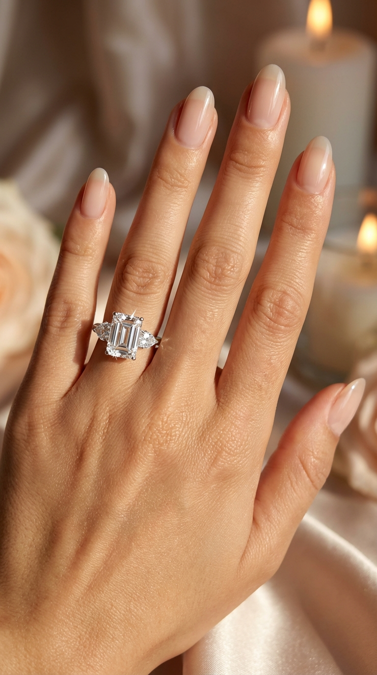 AMANDA White Emerald Cut CZ Diamond Ring in Rhodium Over Sterling Silver