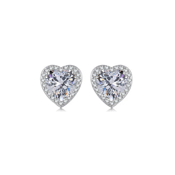 ANGEL CZ Diamond Halo Heart Stud Earrings