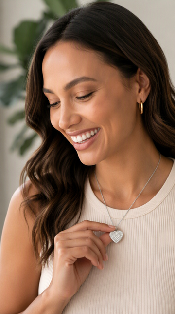 ANGELIQUE "I Am With You Always" Pavé CZ Double Heart Pendant Necklace