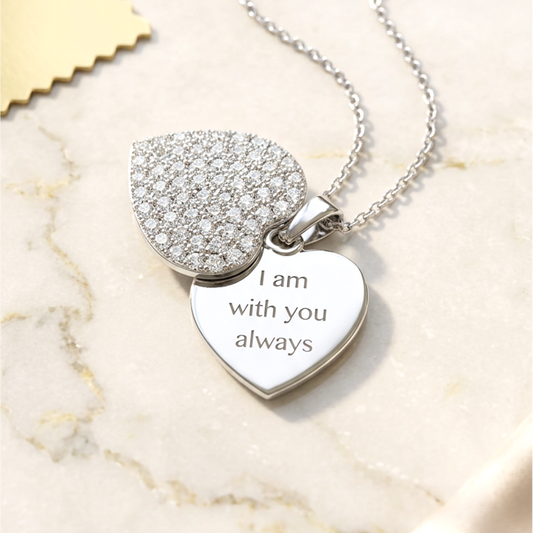ANGELIQUE "I Am With You Always" Pavé CZ Double Heart Pendant Necklace