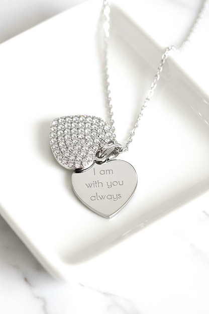 ANGELIQUE "I Am With You Always" Pavé CZ Double Heart Pendant Necklace