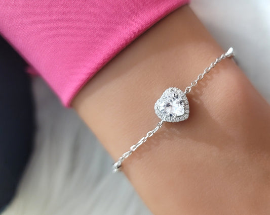 ANGIE Halo Heart Bracelet in Rhodium Over Sterling Silver