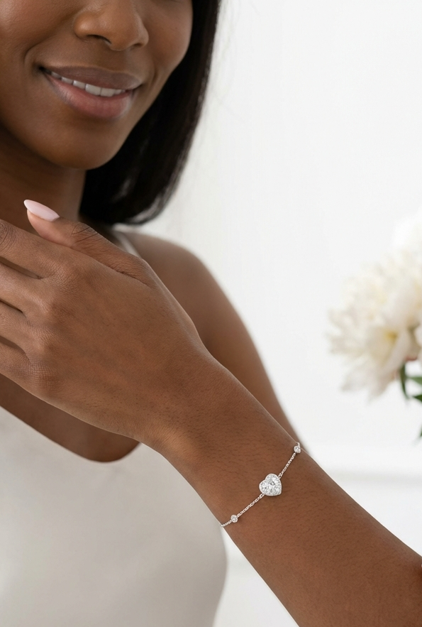 ANGIE Halo Heart Bracelet in Rhodium Over Sterling Silver