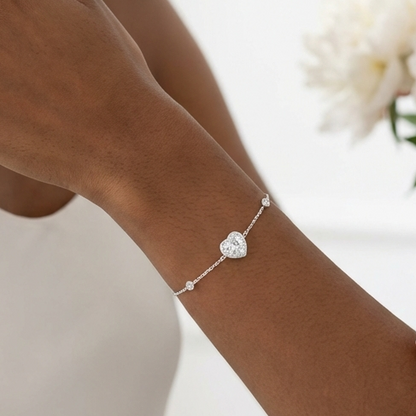 ANGIE Halo Heart Bracelet in Rhodium Over Sterling Silver