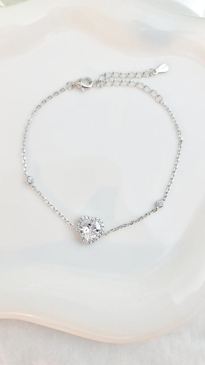 ANGIE Halo Heart Bracelet in Rhodium Over Sterling Silver