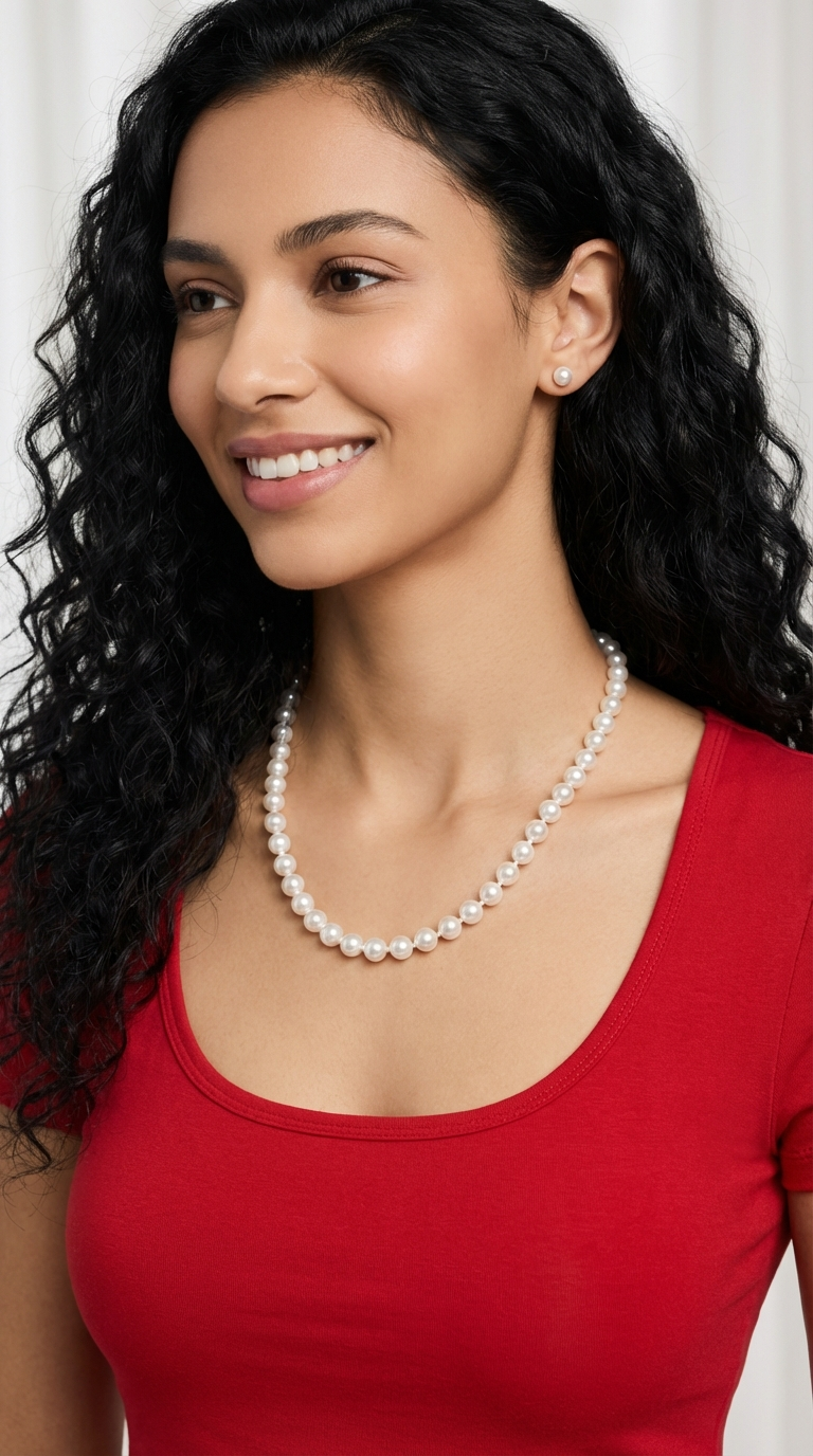 ANNABELLE 8MM Pearl Necklace With Clasp in Rhodium Over Sterling Silver