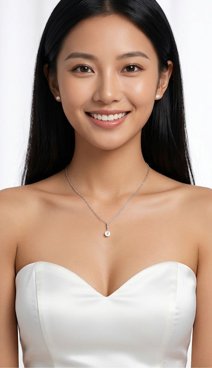 ANNETTE White Crystal Diamond Pearl Pendant Necklace 18K White Gold Over Sterling Silver