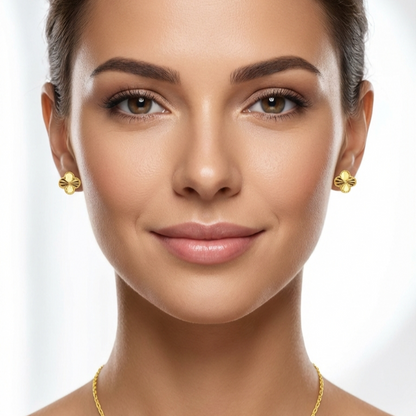 AUDREY Four-Leaf Clover Stud Earrings – Mother's Day, Birthday, Anniversary & Valentine's Day Gift for Her – 18K Gold Over Sterling Silver, Everyday Elegance