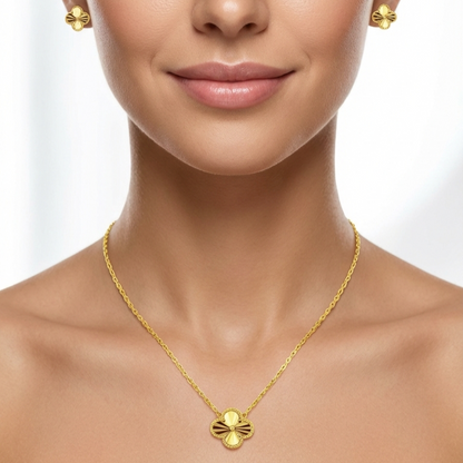 AUDREY Four-Leaf Clover Earrings, Necklace Set in 18K Gold Over Sterling Silver