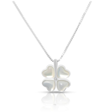 BEATRICE Opal Heart Four-Leaf Clover Pendant Necklace