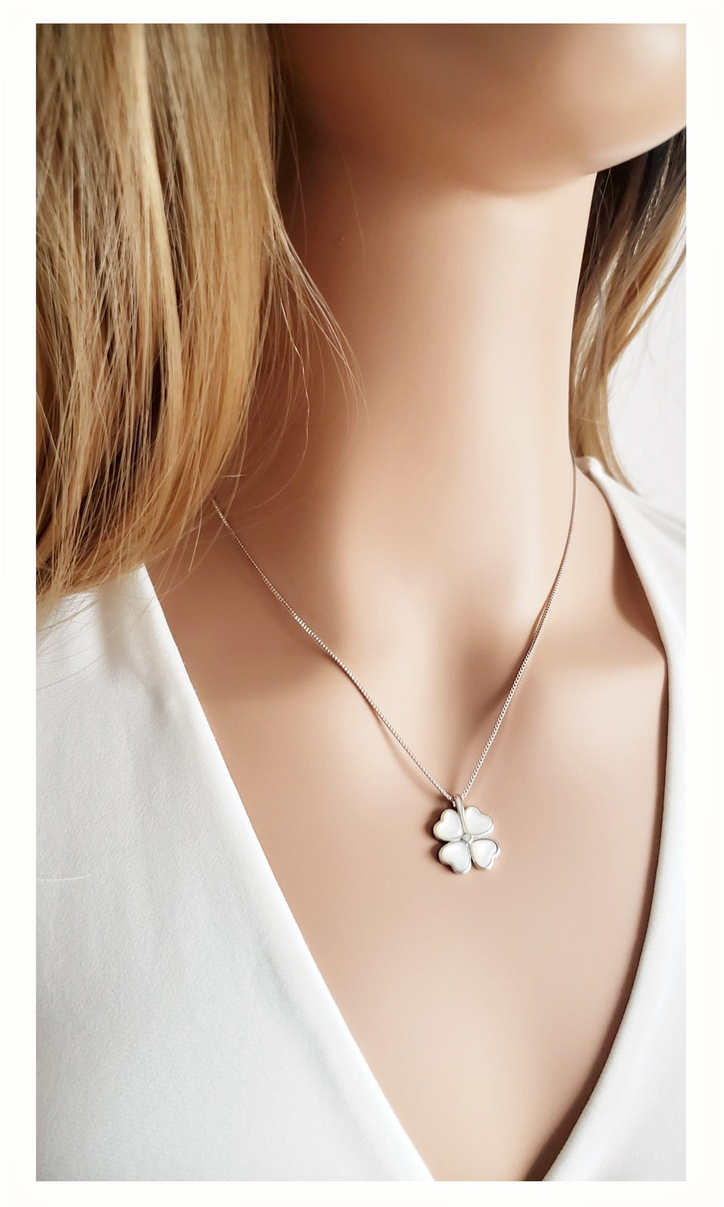 BEATRICE Opal Heart Four Leaf Clover Necklace Pendant in Sterling Silver