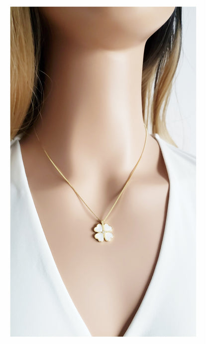 BEATRICE Opal Heart Four-Leaf Clover Pendant Necklace 18K Gold Over Sterling Silver