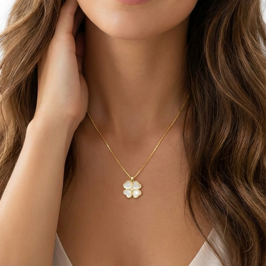 BEATRICE Opal Heart Four-Leaf Clover Pendant Necklace 18K Gold Over Sterling Silver