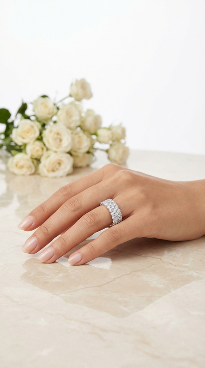 BENNY Triple Row Pave White CZ Diamond Eternity Band in Rhodium Over Sterling Silver