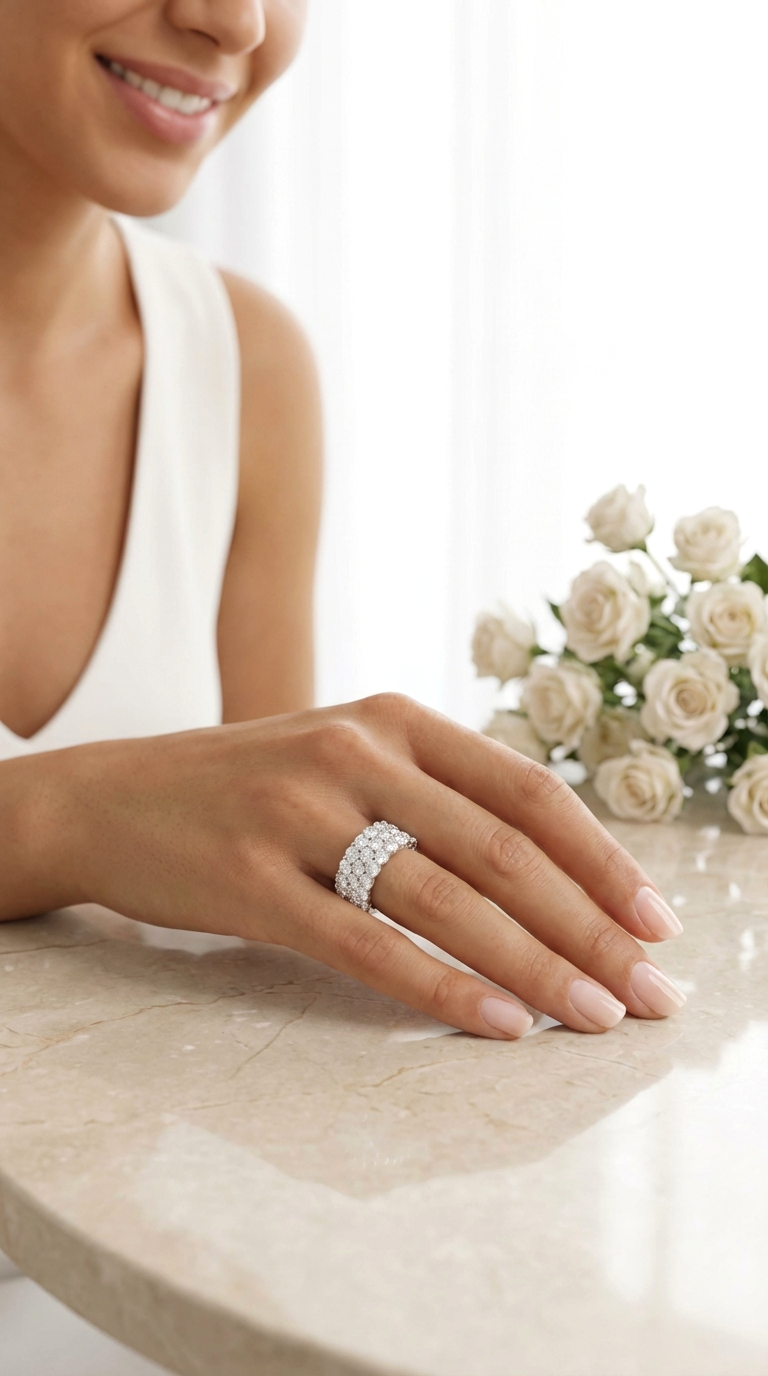 BENNY Triple Row Pave White CZ Diamond Eternity Band in Rhodium Over Sterling Silver