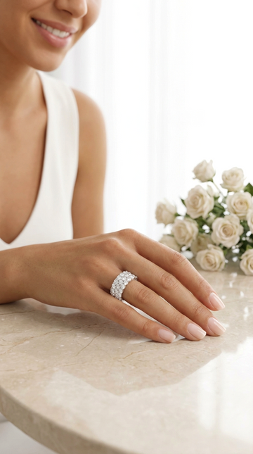 BENNY Triple Row Pavé CZ Diamond Eternity Band Ring