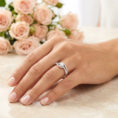 BETHANY White CZ Diamond Round Cut Ring in Rhodium Over Sterling Silver