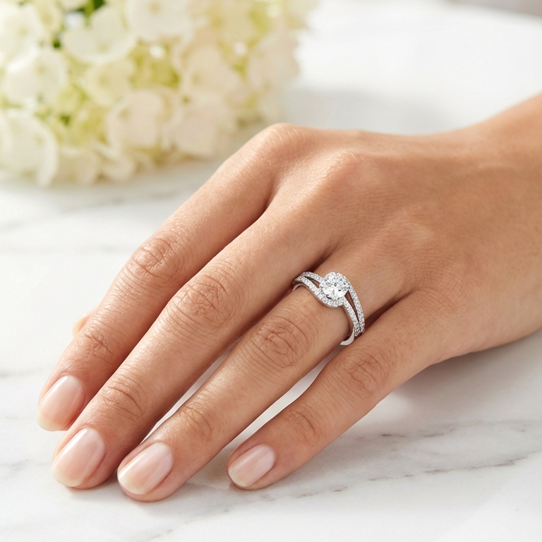 BETHANY White CZ Diamond Round Cut Ring in Rhodium Over Sterling Silver