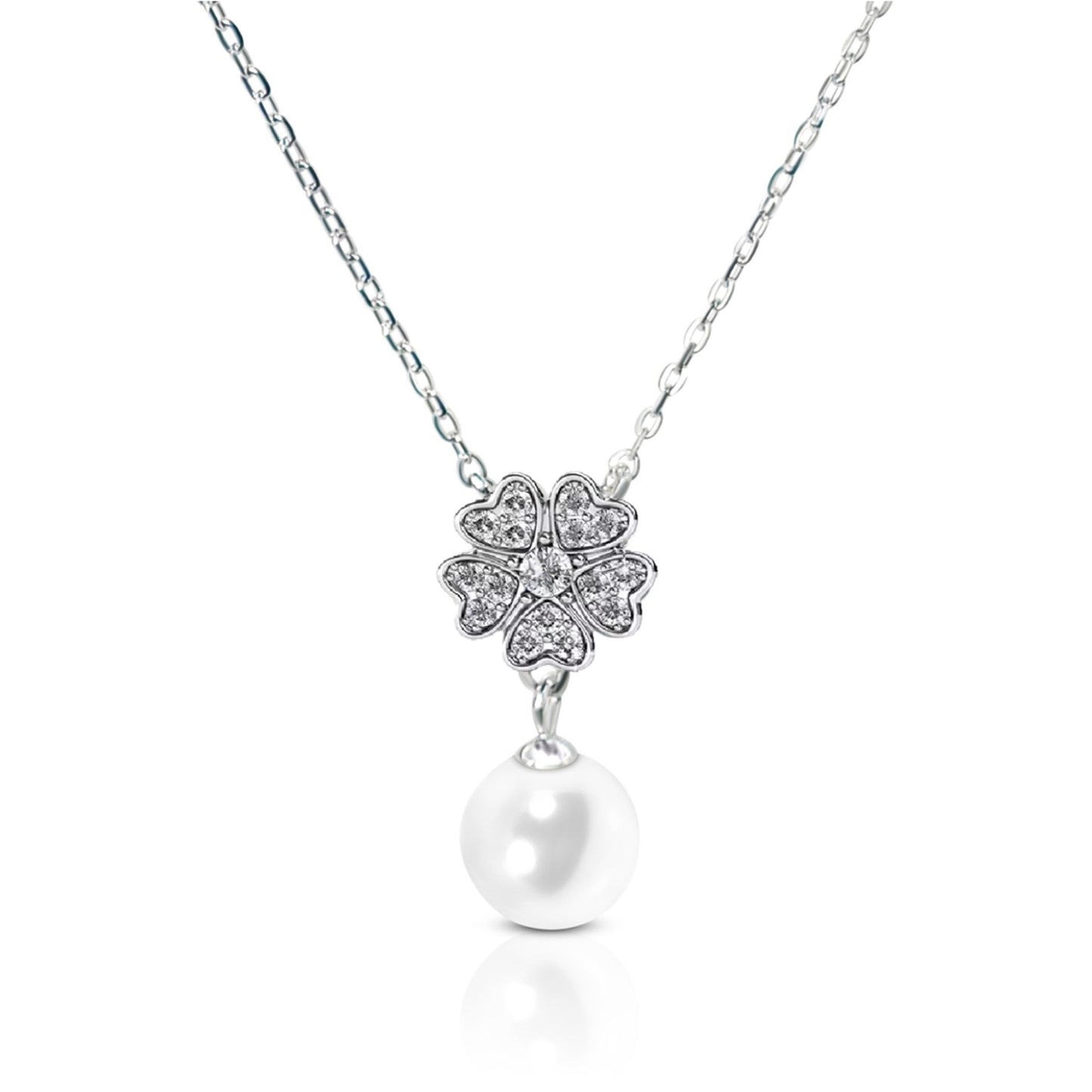 CHARLENE Austrian Crystal Pearl Necklace Pendant 18K White Gold Plated