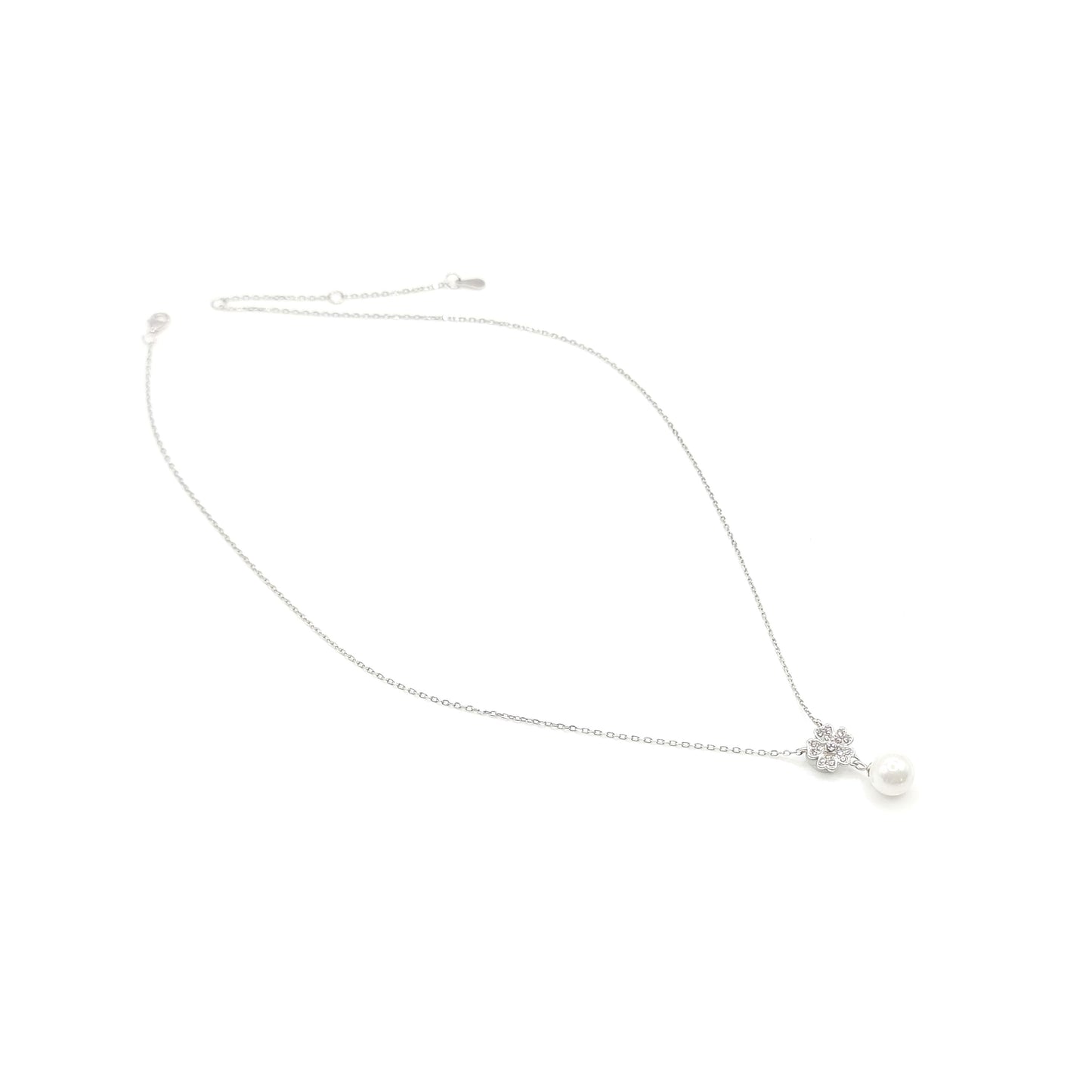 CHARLENE Austrian Crystal Pearl Necklace Pendant 18K White Gold Plated