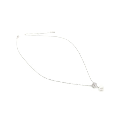 CHARLENE Austrian Crystal Pearl Necklace Pendant 18K White Gold Plated