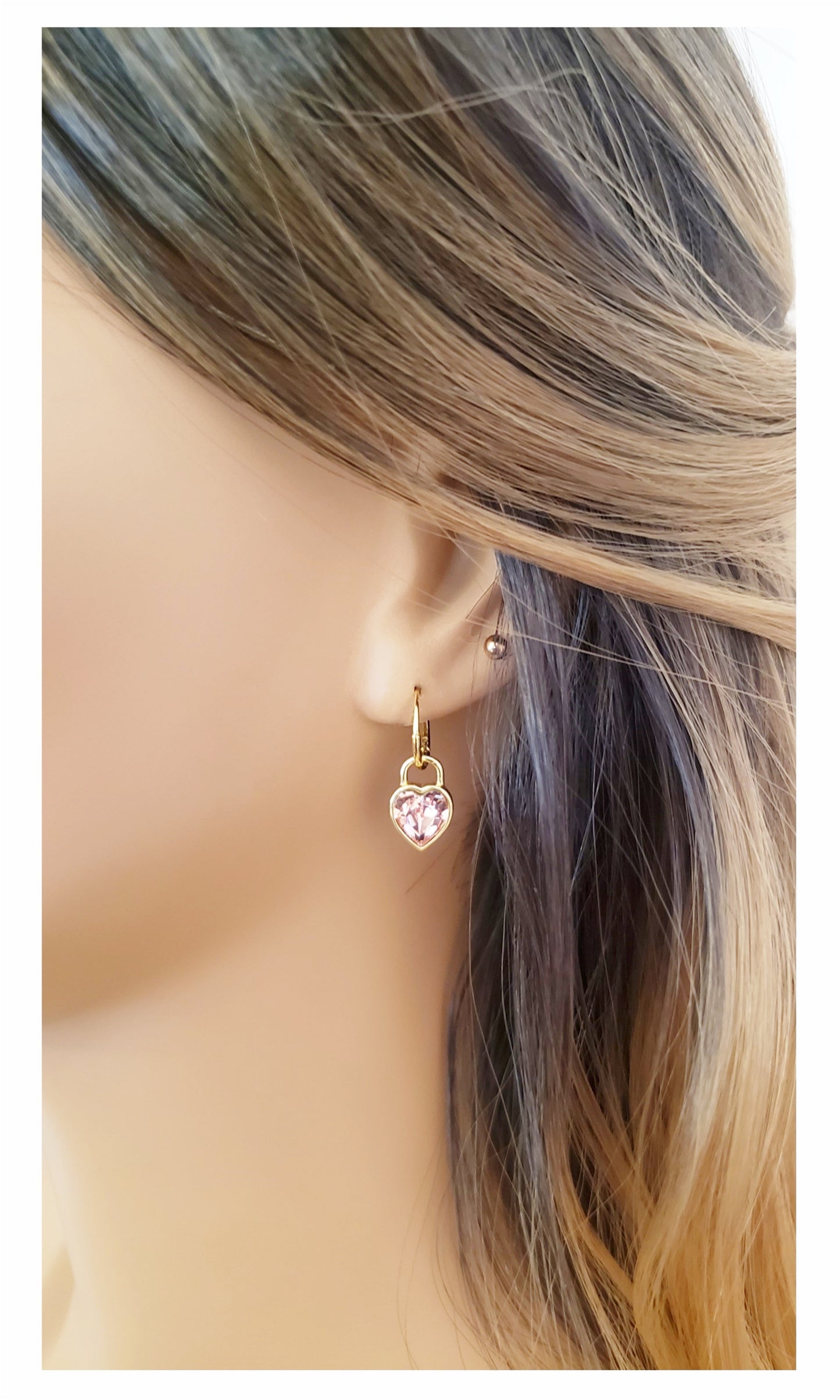 CLARA Pink Austrian Crystal Heart Detachable Drop Earrings 14K Gold Over Sterling Silver