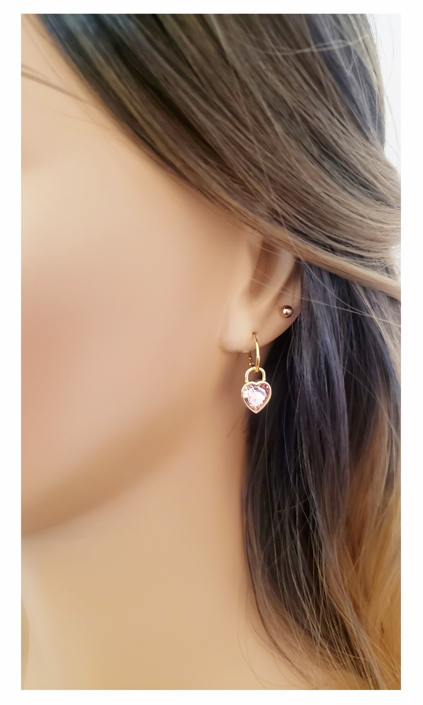 CLARA Pink Austrian Crystal Heart Detachable Drop Earrings 14K Gold Over Sterling Silver