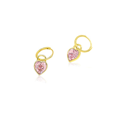 CLARA Pink Heart Detachable Drop Earrings 14K Gold Plated